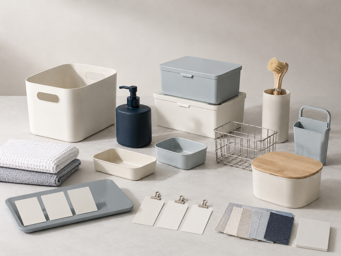 Neutral Japanese lifestyle and household goods arranged for business category review.