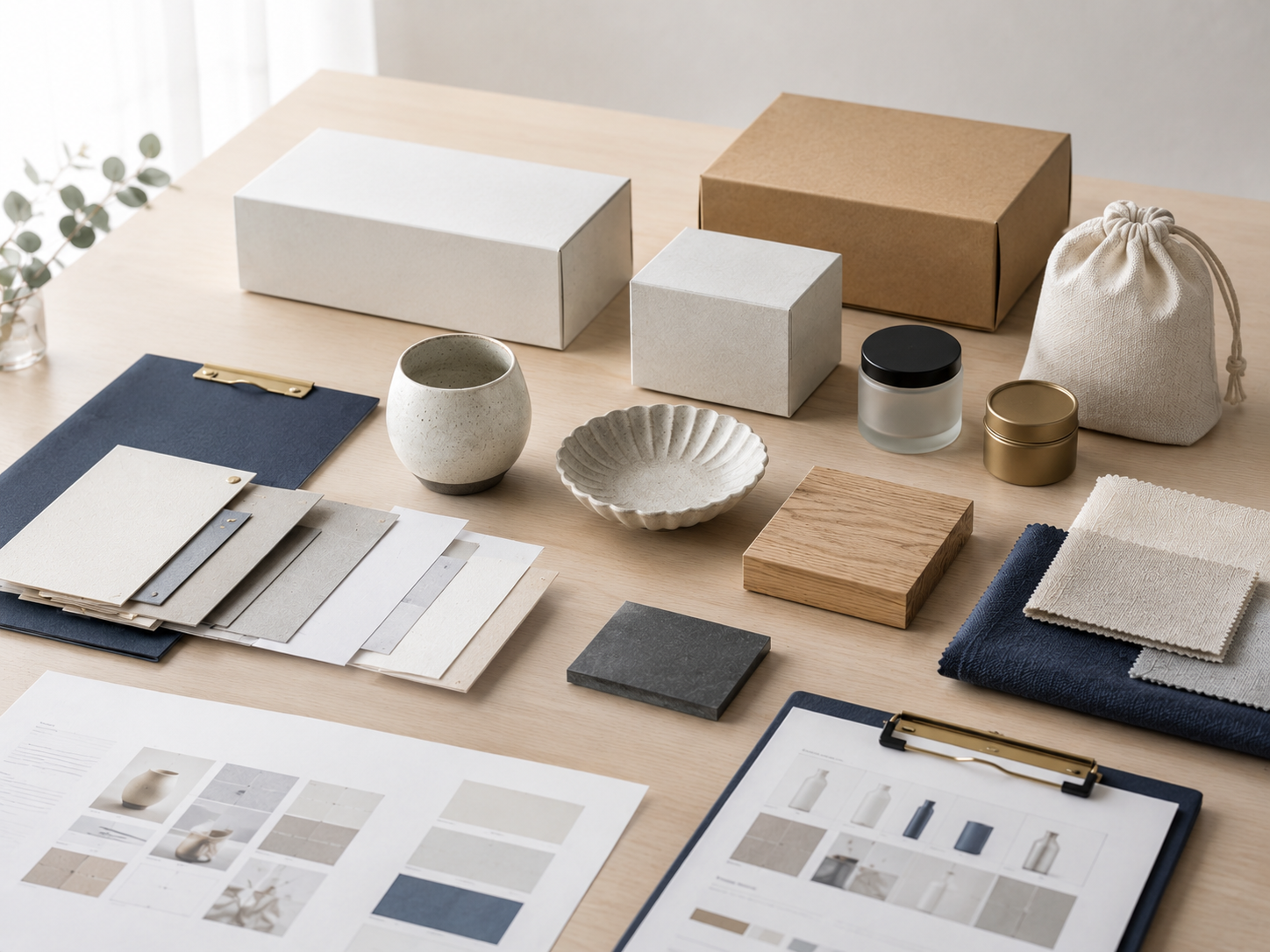 Selected Japanese SME product samples and documents arranged for B2B discussion.